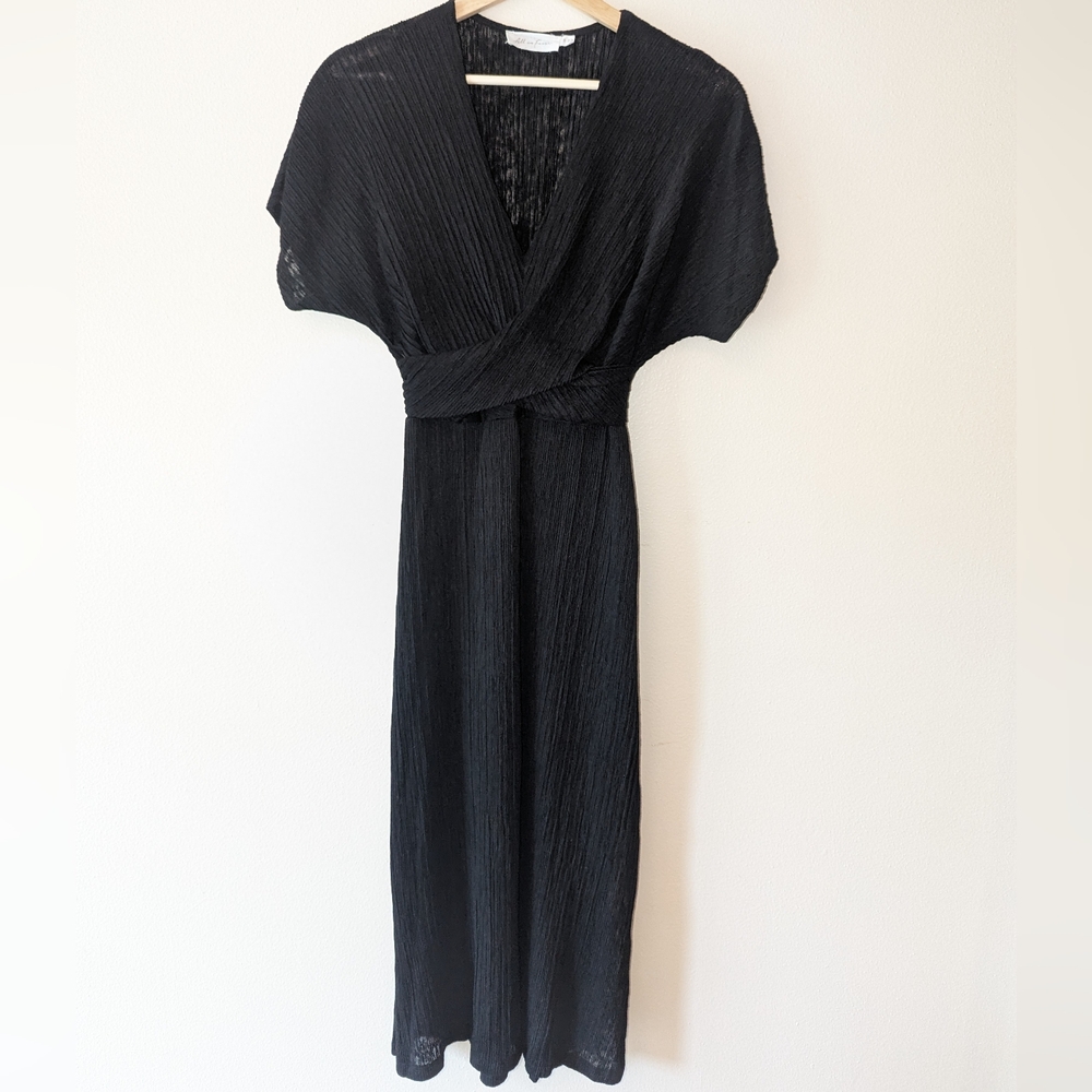 All In Favor Black Woven Midi Dress